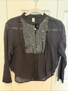 NWT Free People Y2K Black Blouse, Sz S